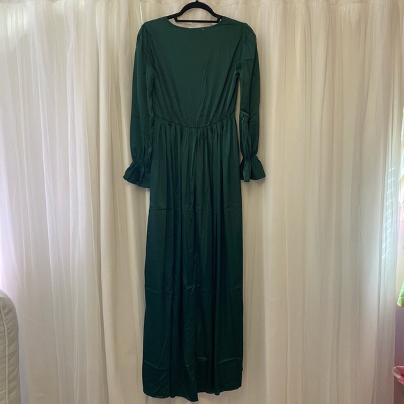 Holly Dark Green Hunter Green Satin Maxi - Picture 2 of 5